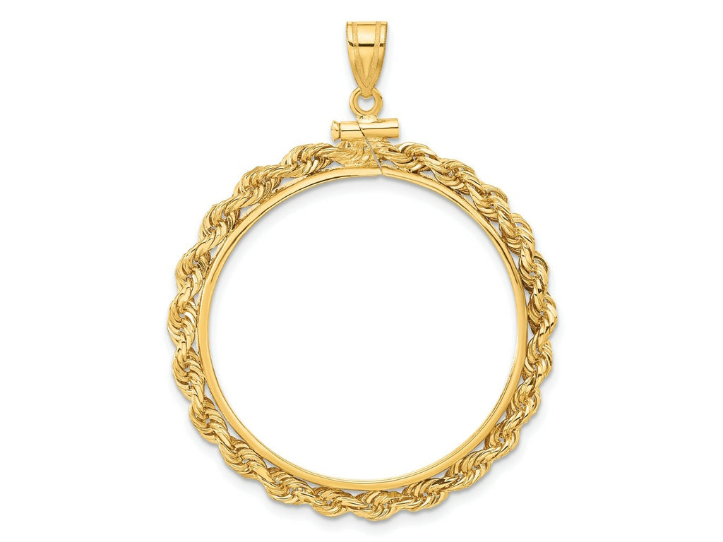 FJC Finejewelers 14 kt Yellow Gold Rope 30.0mm x 3.00mm Screw Top Coin Bezel Pendant
