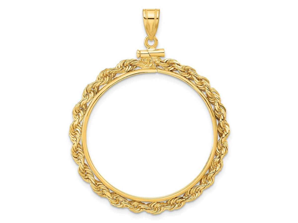 FJC Finejewelers 14 kt Yellow Gold Rope 30.0mm x 3.00mm Screw Top Coin Bezel Pendant