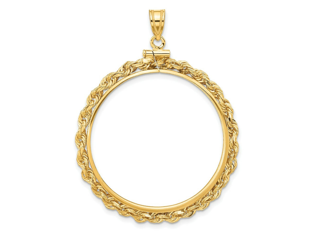 FJC Finejewelers 14 kt Yellow Gold Rope 32.7mm x 3.00mm Screw Top Coin Bezel Pendant