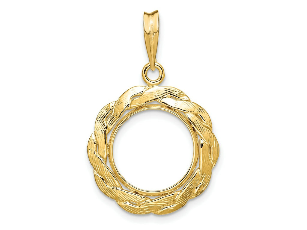 FJC Finejewelers 14 kt Yellow Gold and Textured Braided 13.0mm Prong Coin Bezel Pendant