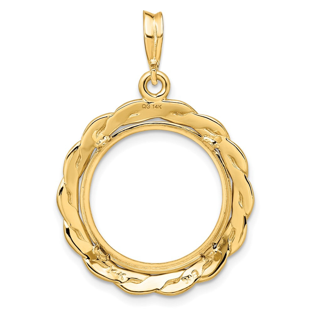 FJC Finejewelers 14 kt Yellow Gold and Textured Braided 17.8mm Prong Coin Bezel Pendant
