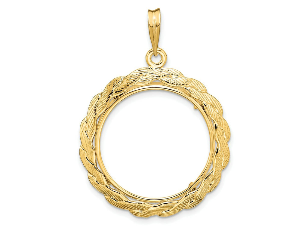 FJC Finejewelers 14 kt Yellow Gold and Textured Braided 21.6mm Prong Coin Bezel Pendant