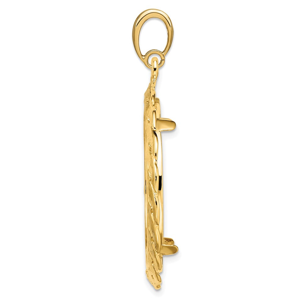 FJC Finejewelers 14 kt Yellow Gold and Textured Braided 27.0mm Prong Coin Bezel Pendant