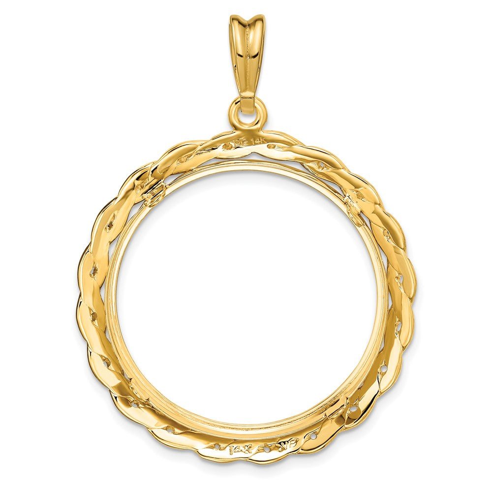 FJC Finejewelers 14 kt Yellow Gold and Textured Braided 27.0mm Prong Coin Bezel Pendant