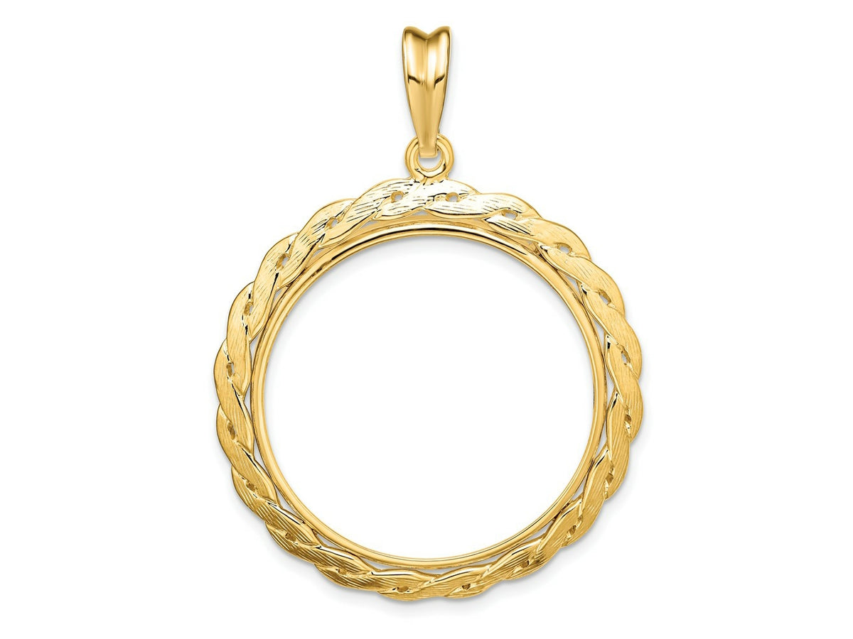 FJC Finejewelers 14 kt Yellow Gold and Textured Braided 27.0mm Prong Coin Bezel Pendant