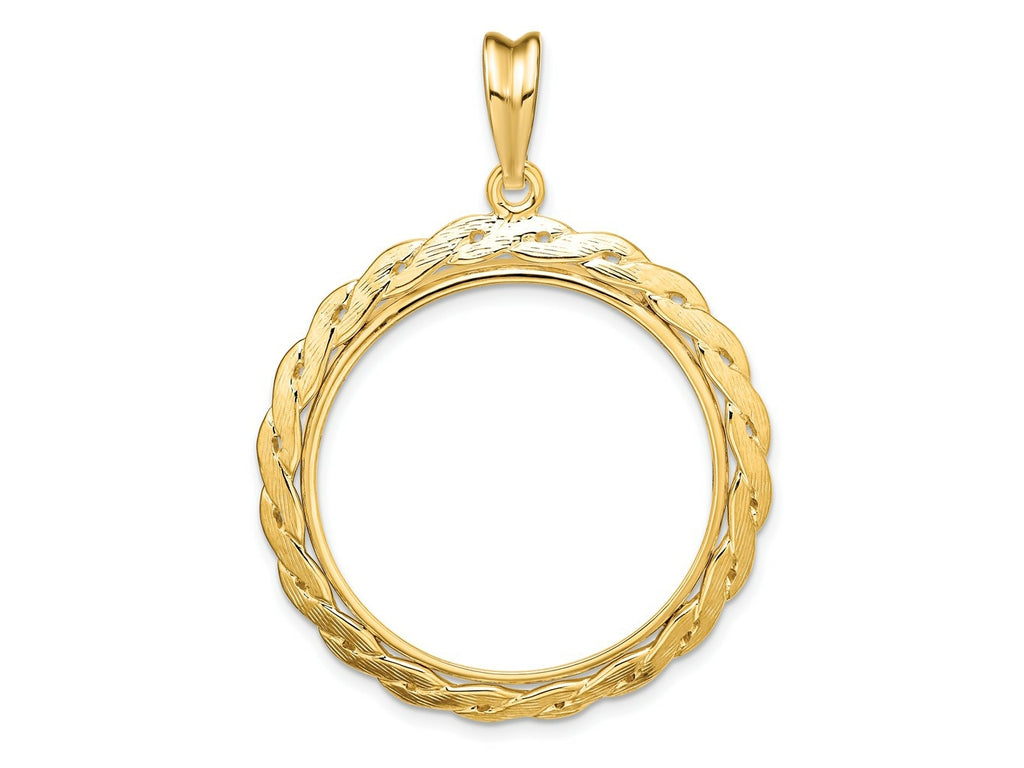 FJC Finejewelers 14 kt Yellow Gold and Textured Braided 27.0mm Prong Coin Bezel Pendant