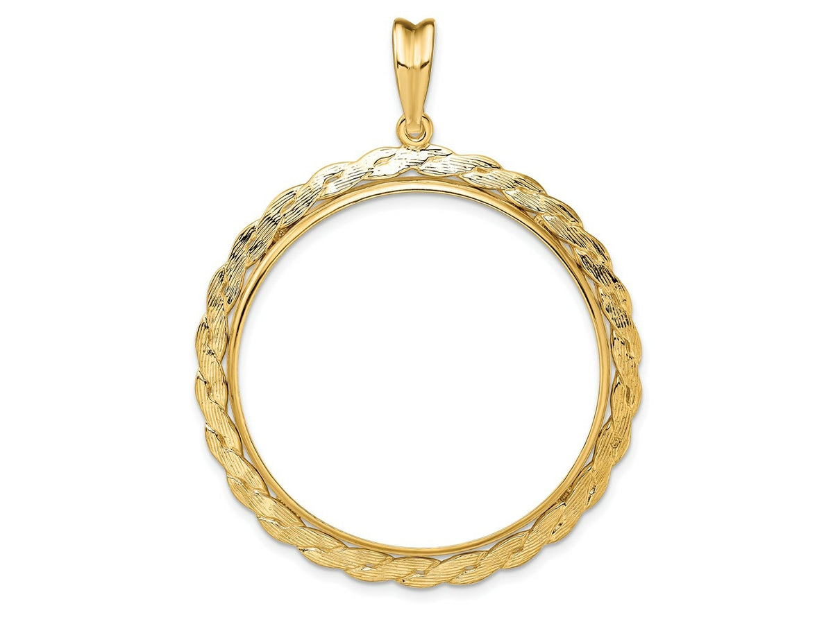 FJC Finejewelers 14 kt Yellow Gold and Textured Braided 34.2mm Prong Coin Bezel Pendant