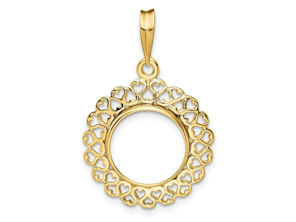 FJC Finejewelers 14 kt Yellow Gold Polished Heart Filigree 13.0mm Prong Coin Bezel Pendant
