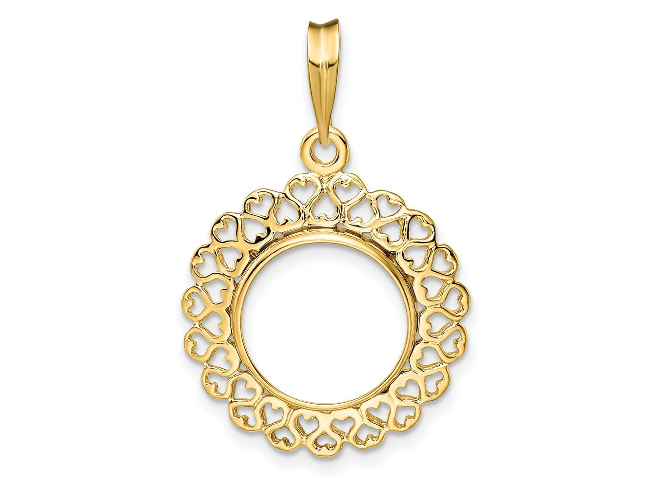 FJC Finejewelers 14 kt Yellow Gold Polished Heart Filigree 13.0mm Prong Coin Bezel Pendant