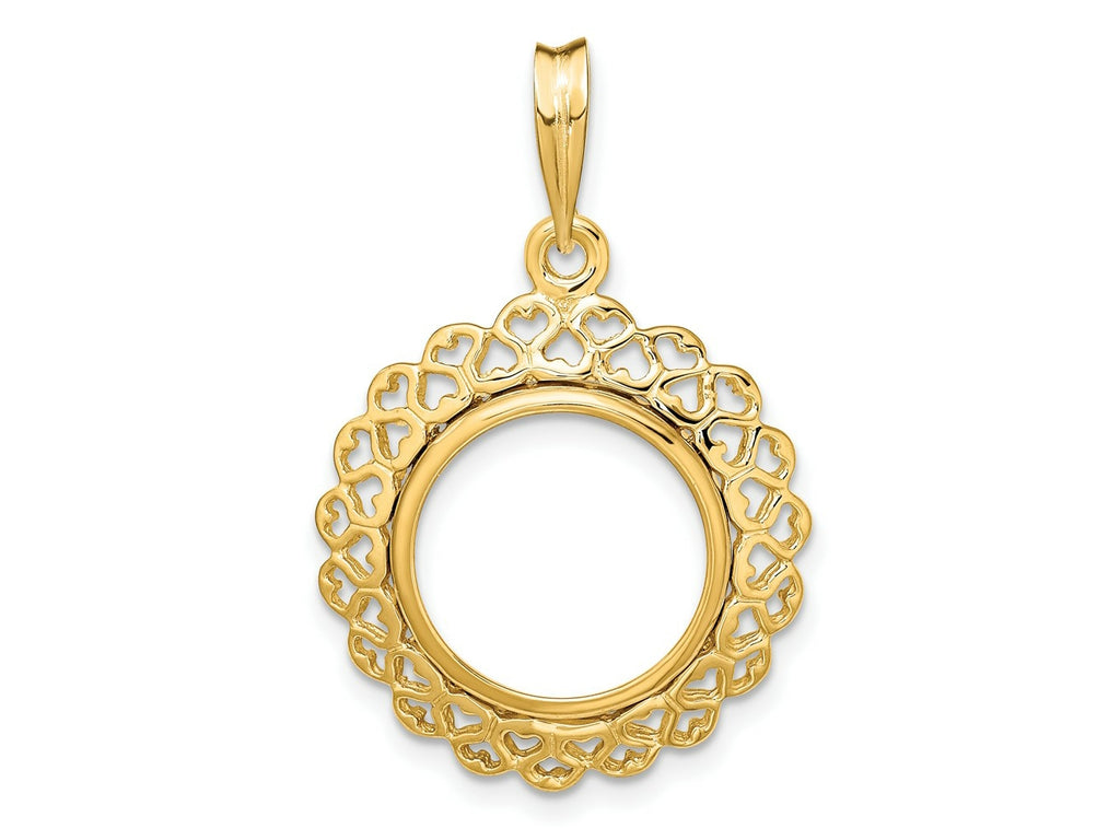 FJC Finejewelers 14 kt Yellow Gold Polished Heart Filigree 14.0mm Prong Coin Bezel Pendant