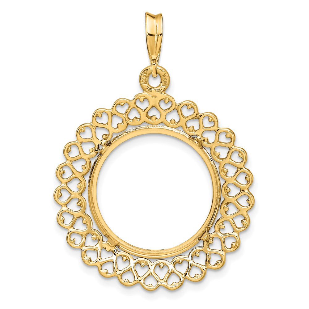 FJC Finejewelers 14 kt Yellow Gold Polished Heart Filigree 17.8mm Prong Coin Bezel Pendant