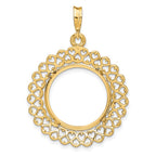 FJC Finejewelers 14 kt Yellow Gold Polished Heart Filigree 17.8mm Prong Coin Bezel Pendant