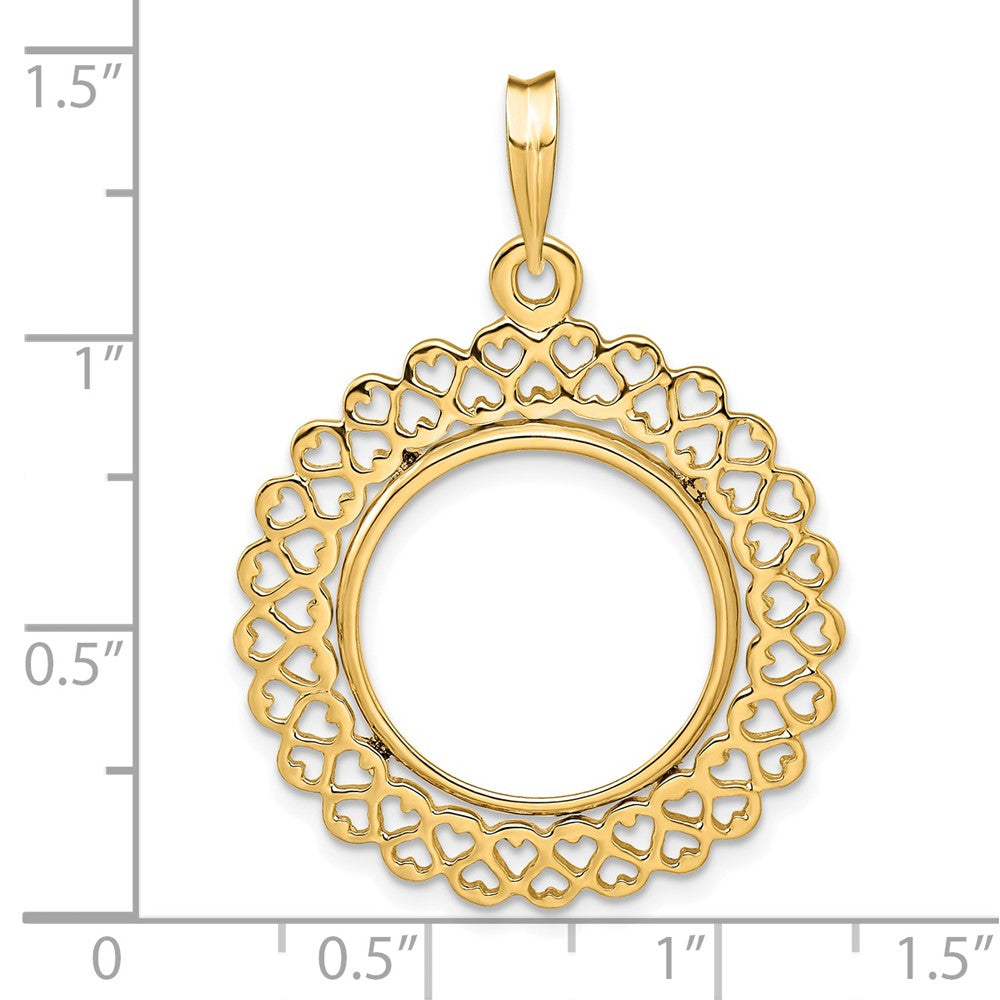 FJC Finejewelers 14 kt Yellow Gold Polished Heart Filigree 17.8mm Prong Coin Bezel Pendant