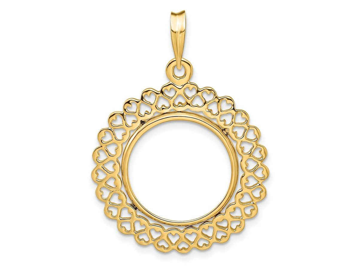 FJC Finejewelers 14 kt Yellow Gold Polished Heart Filigree 17.8mm Prong Coin Bezel Pendant