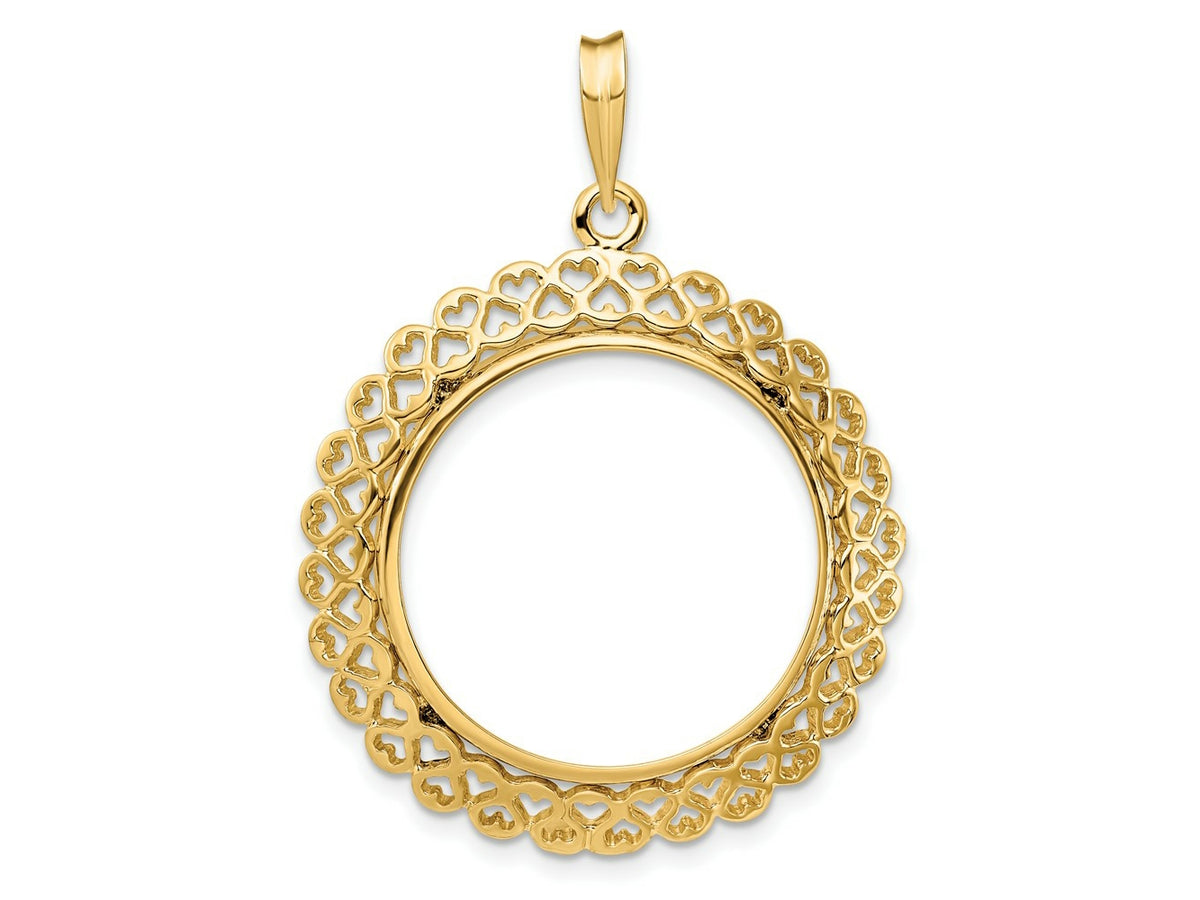 FJC Finejewelers 14 kt Yellow Gold Polished Heart Filigree 21.6mm Prong Coin Bezel Pendant