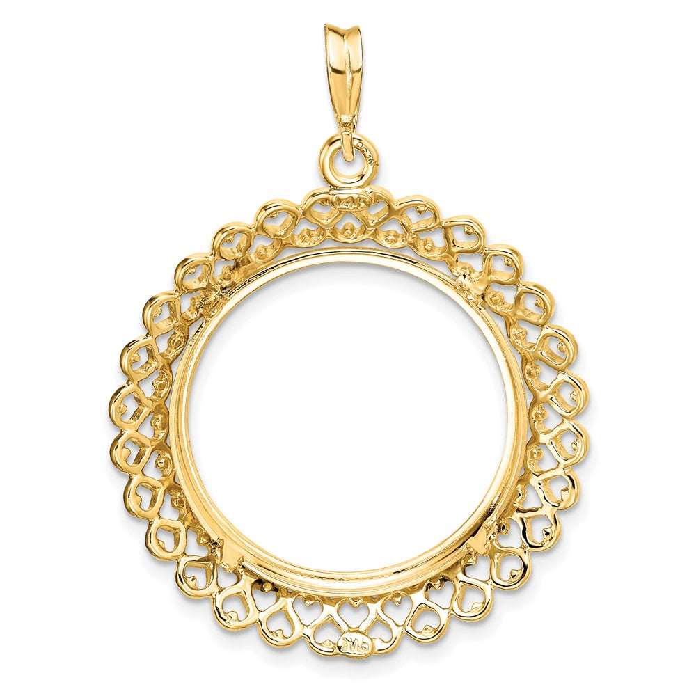 FJC Finejewelers 14 kt Yellow Gold Polished Heart Filigree 22.0mm Prong Coin Bezel Pendant