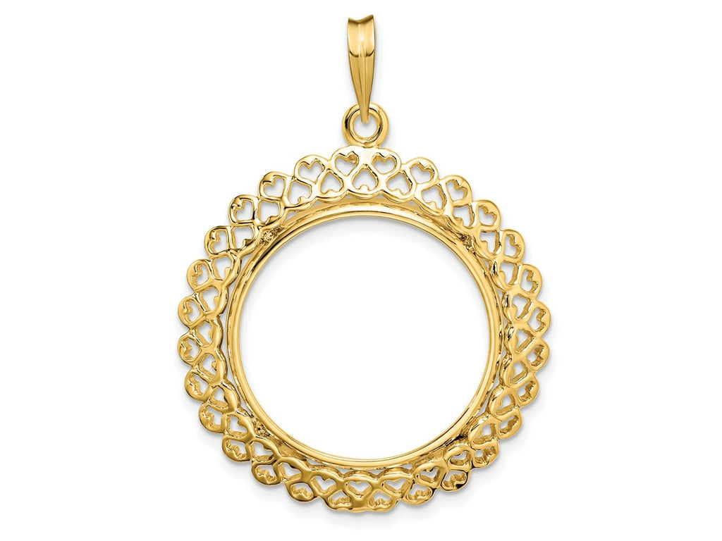 FJC Finejewelers 14 kt Yellow Gold Polished Heart Filigree 22.0mm Prong Coin Bezel Pendant