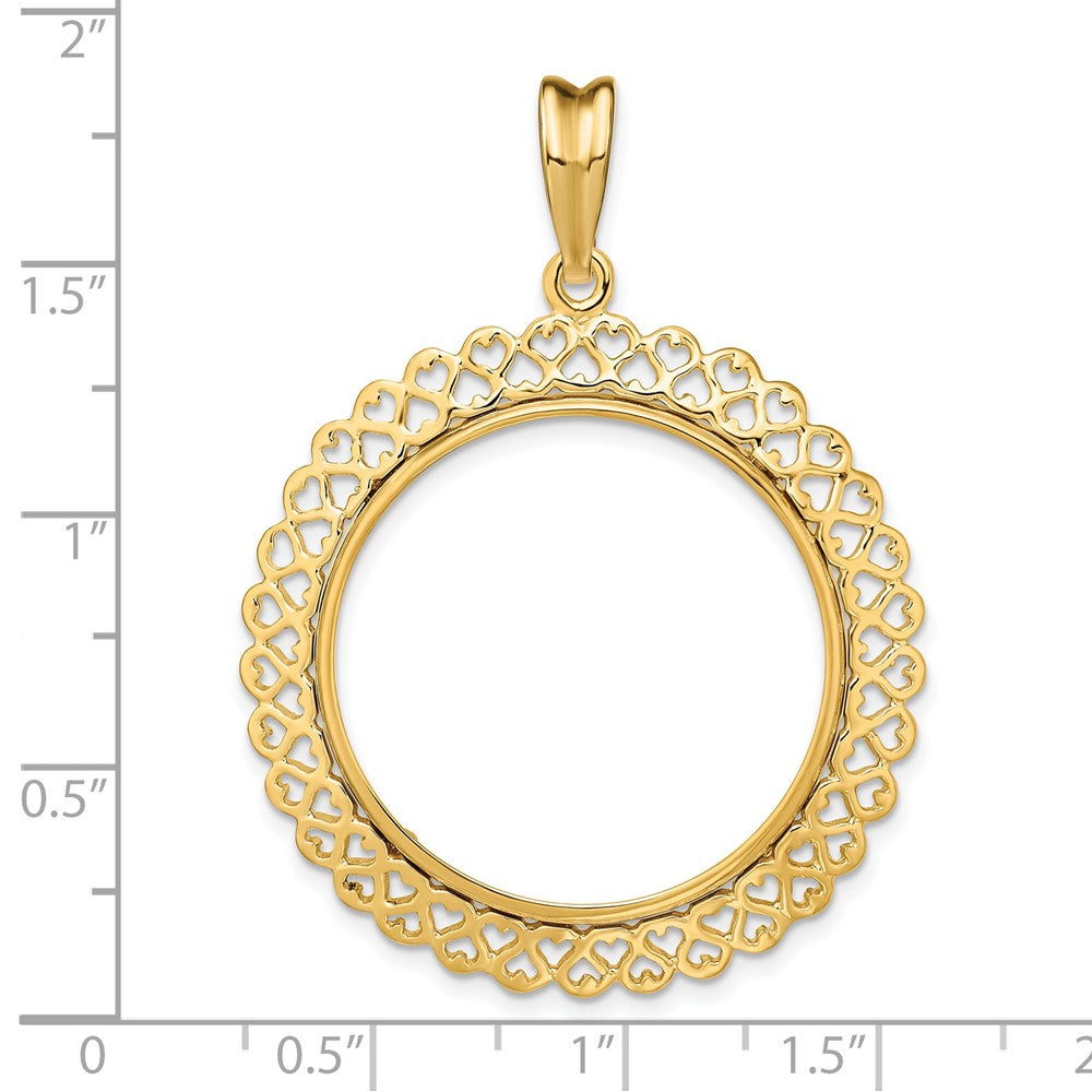 FJC Finejewelers 14 kt Yellow Gold Polished Heart Filigree 27.0mm Prong Coin Bezel Pendant