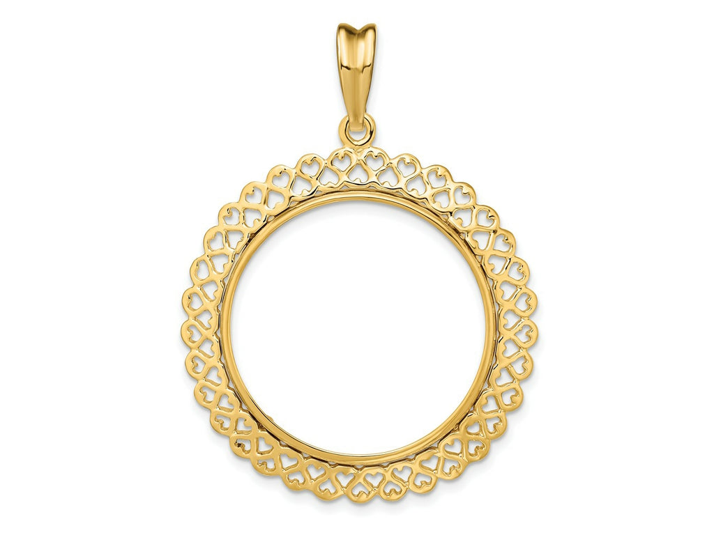 FJC Finejewelers 14 kt Yellow Gold Polished Heart Filigree 27.0mm Prong Coin Bezel Pendant