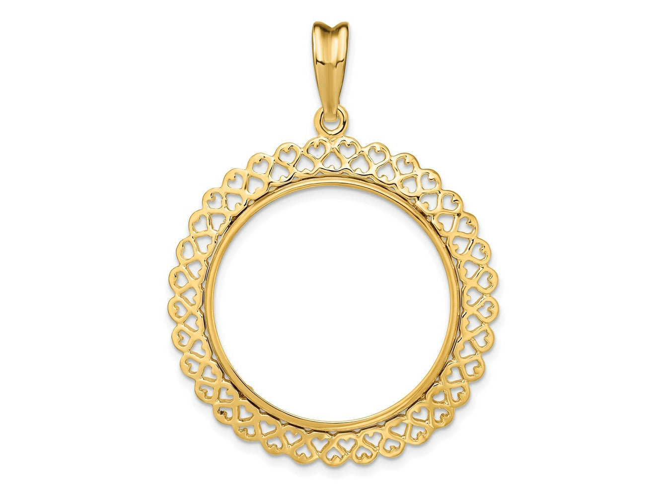 FJC Finejewelers 14 kt Yellow Gold Polished Heart Filigree 27.0mm Prong Coin Bezel Pendant