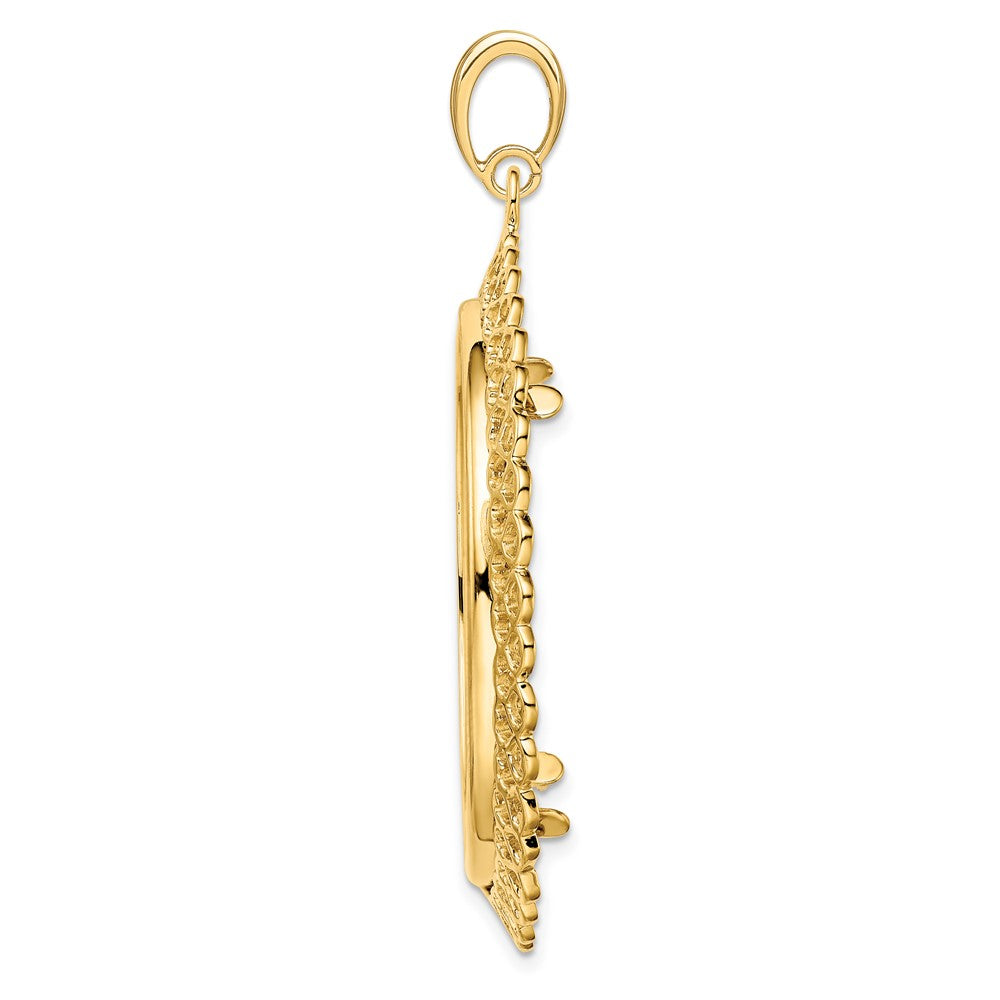 FJC Finejewelers 14 kt Yellow Gold Polished Heart Filigree 32.7mm Prong Coin Bezel Pendant