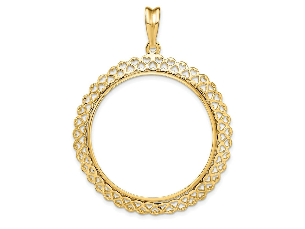 FJC Finejewelers 14 kt Yellow Gold Polished Heart Filigree 32.7mm Prong Coin Bezel Pendant