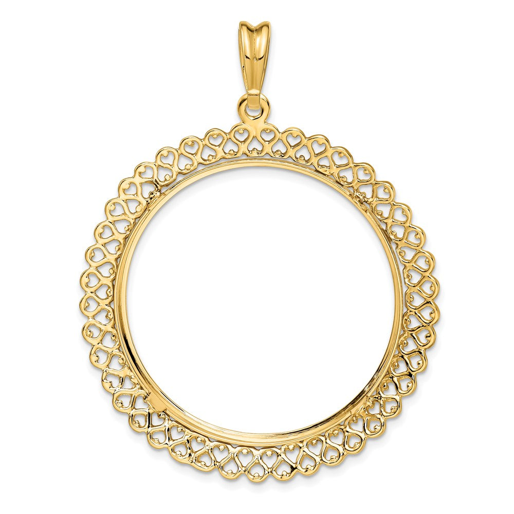 FJC Finejewelers 14 kt Yellow Gold Polished Heart Filigree 34.2mm Prong Coin Bezel Pendant