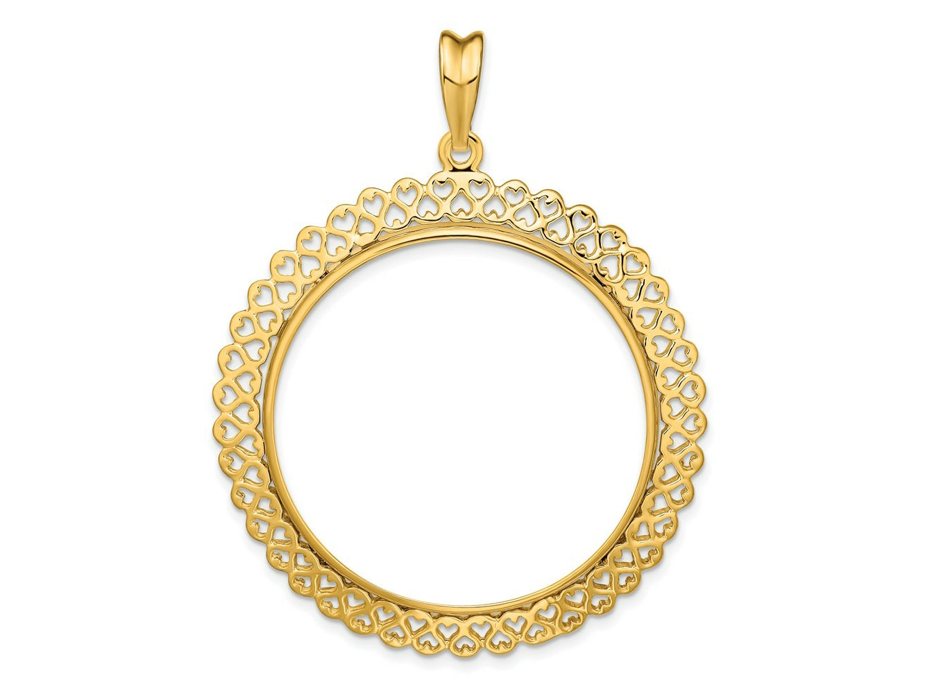 FJC Finejewelers 14 kt Yellow Gold Polished Heart Filigree 34.2mm Prong Coin Bezel Pendant