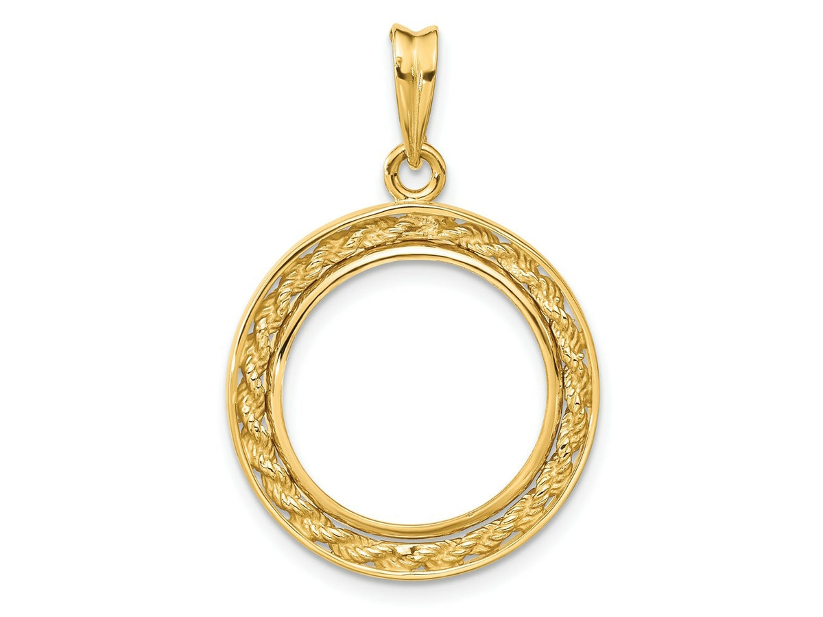 FJC Finejewelers 14 kt Yellow Gold Casted Rope with Bright Edge 16.5mm Prong Coin Bezel Pendant