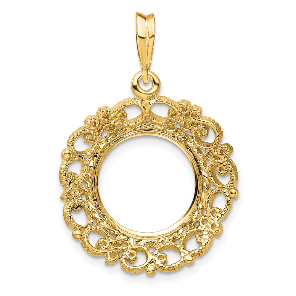 FJC Finejewelers 14 kt Yellow Gold and Textured Victorian 13.0mm Prong Coin Bezel Pendant