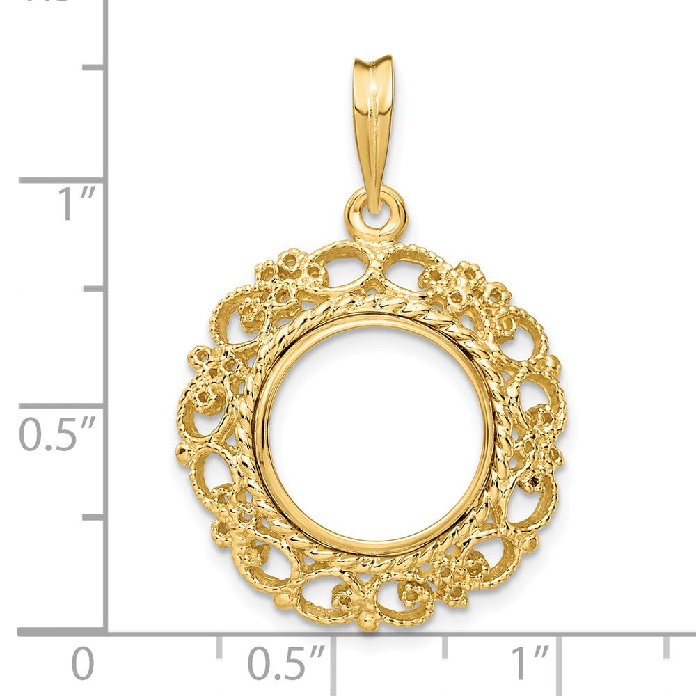 FJC Finejewelers 14 kt Yellow Gold and Textured Victorian 13.0mm Prong Coin Bezel Pendant