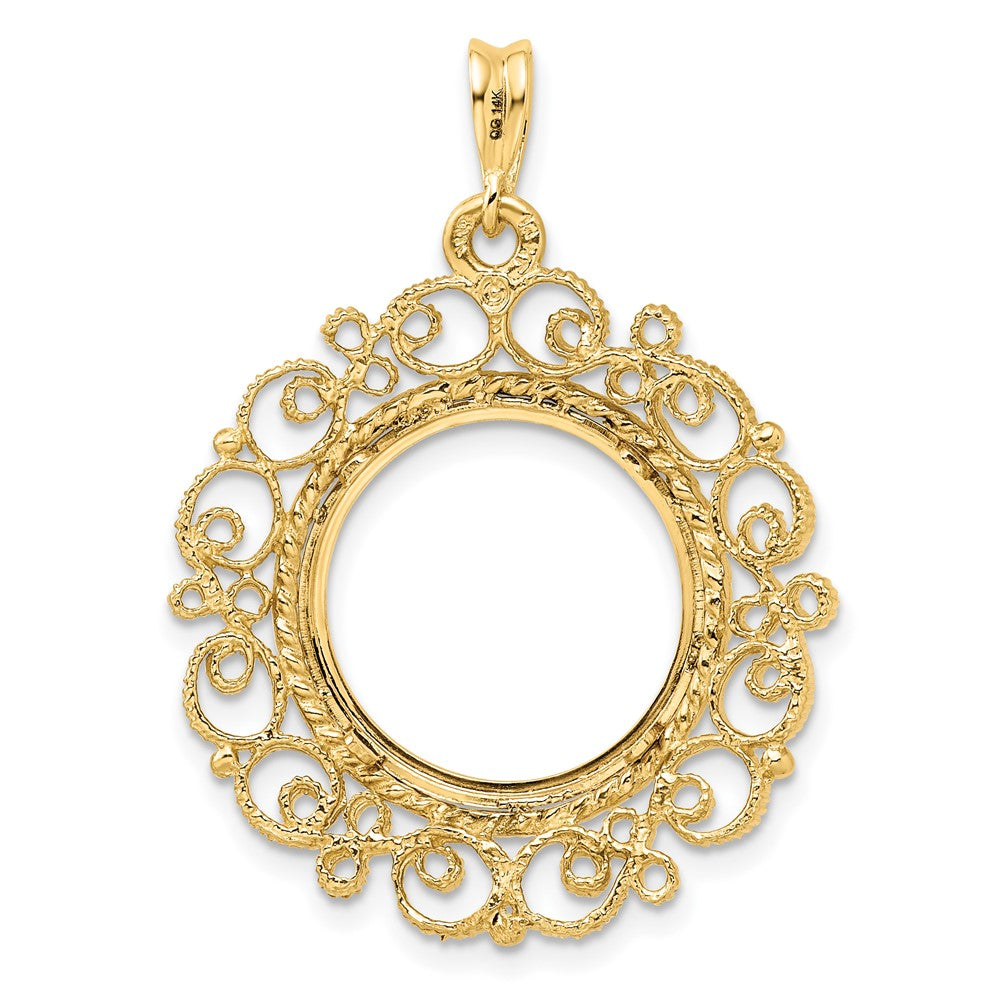 FJC Finejewelers 14 kt Yellow Gold and Textured Victorian 16.5mm Prong Coin Bezel Pendant