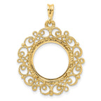 FJC Finejewelers 14 kt Yellow Gold and Textured Victorian 16.5mm Prong Coin Bezel Pendant