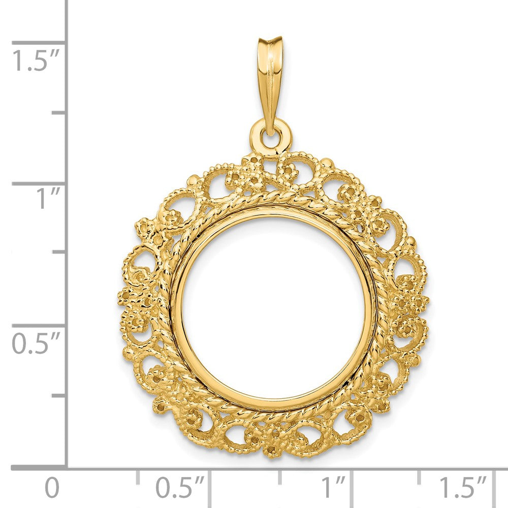 FJC Finejewelers 14 kt Yellow Gold and Textured Victorian 17.8mm Prong Coin Bezel Pendant