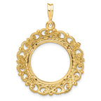 FJC Finejewelers 14 kt Yellow Gold and Textured Victorian 17.8mm Prong Coin Bezel Pendant