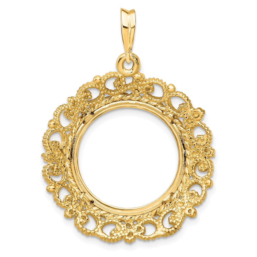 FJC Finejewelers 14 kt Yellow Gold and Textured Victorian 17.8mm Prong Coin Bezel Pendant
