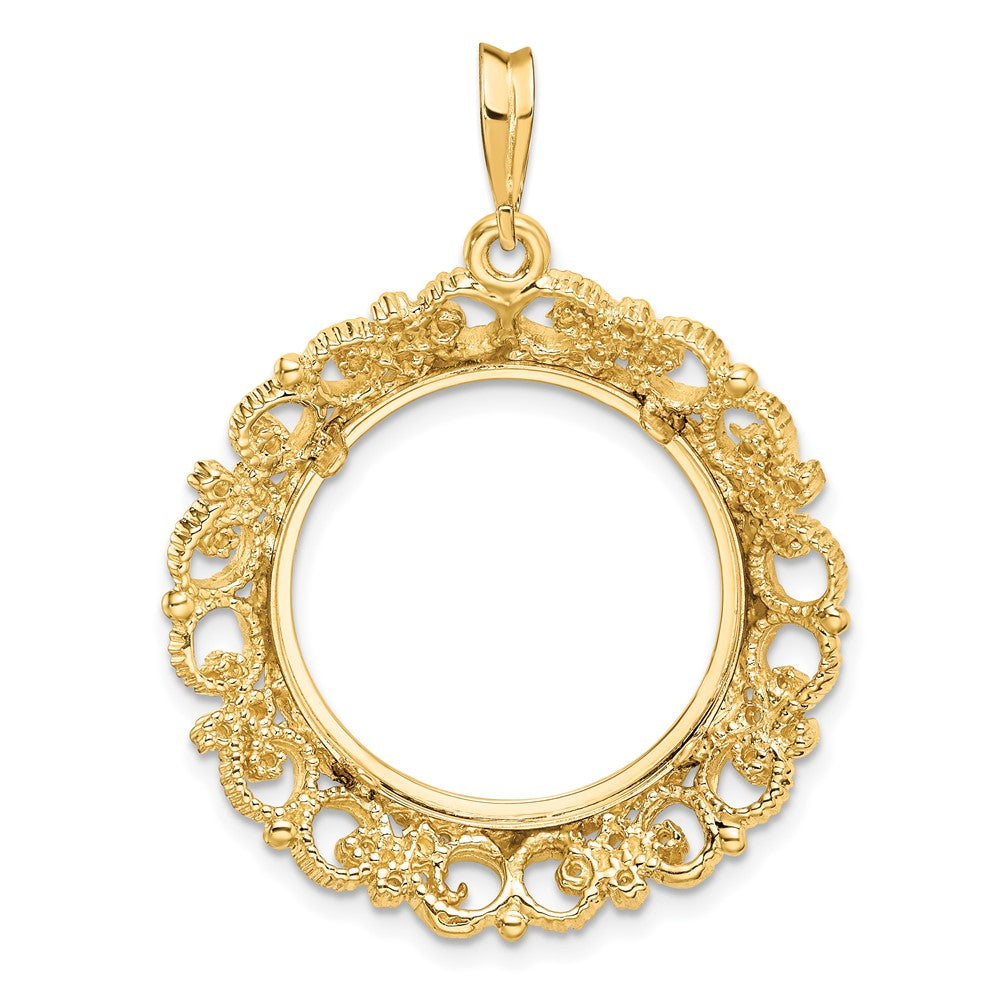 FJC Finejewelers 14 kt Yellow Gold and Textured Victorian 19.5mm Prong Coin Bezel Pendant