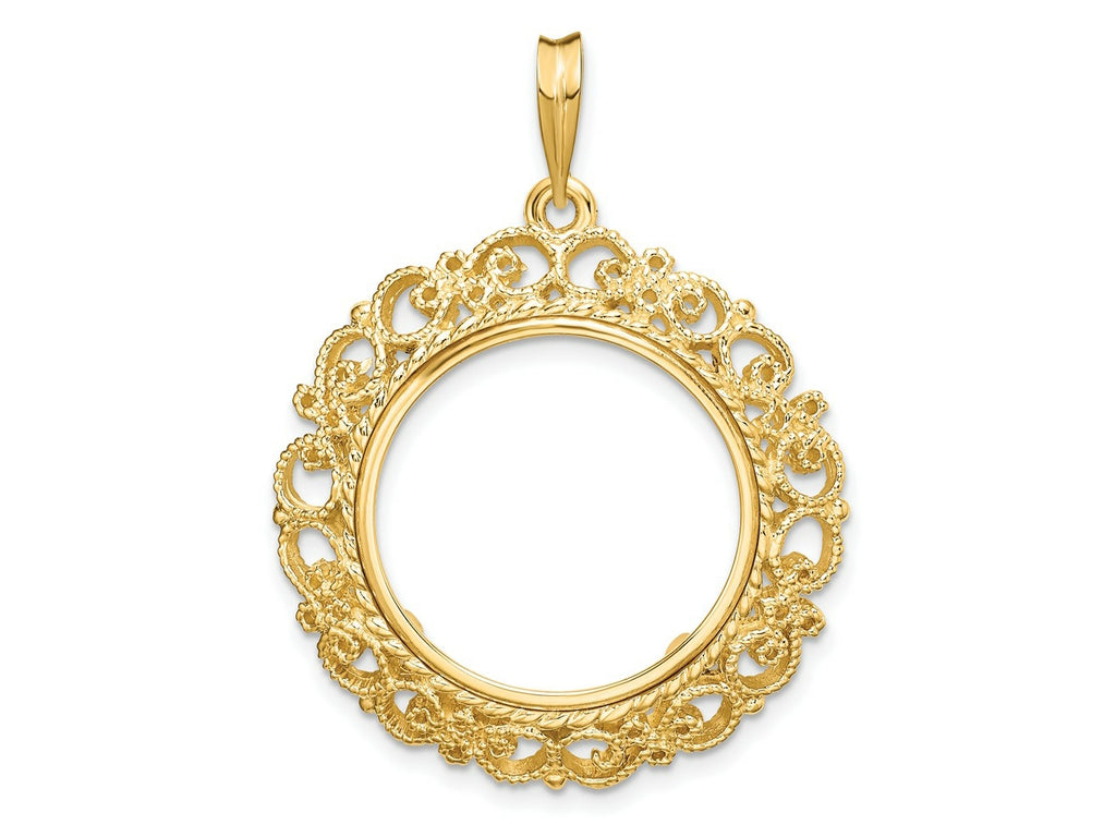 FJC Finejewelers 14 kt Yellow Gold and Textured Victorian 19.5mm Prong Coin Bezel Pendant