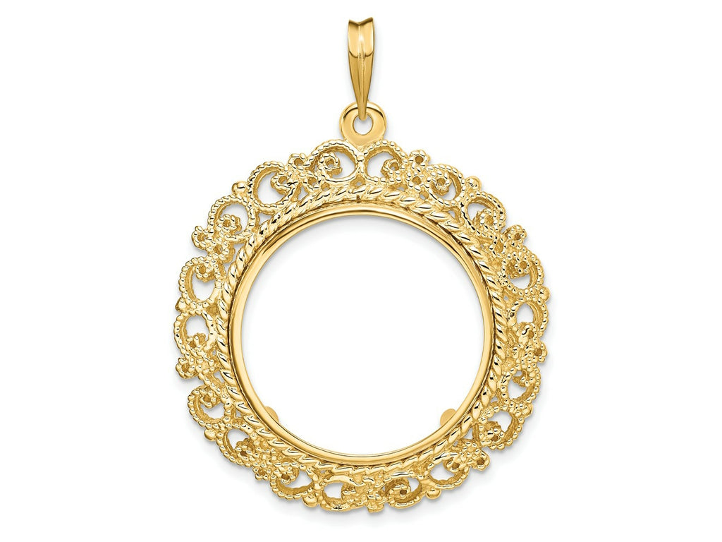 FJC Finejewelers 14 kt Yellow Gold and Textured Victorian 21.6mm Prong Coin Bezel Pendant