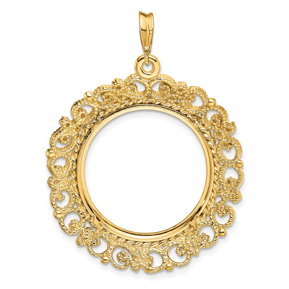 FJC Finejewelers 14 kt Yellow Gold and Textured Victorian 22.0mm Prong Coin Bezel Pendant