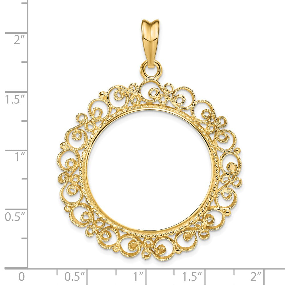 FJC Finejewelers 14 kt Yellow Gold and Textured Victorian 27.0mm Prong Coin Bezel Pendant