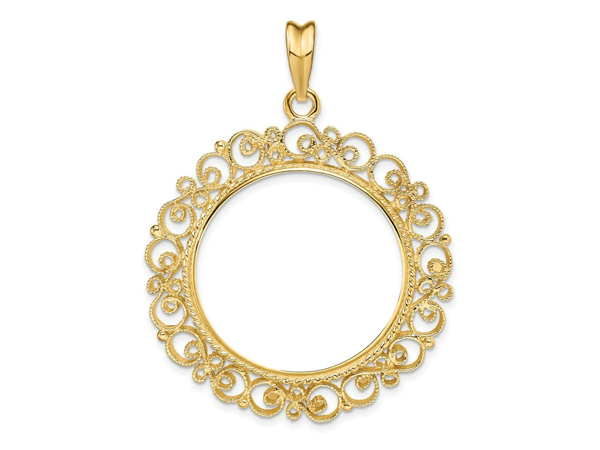 FJC Finejewelers 14 kt Yellow Gold and Textured Victorian 27.0mm Prong Coin Bezel Pendant