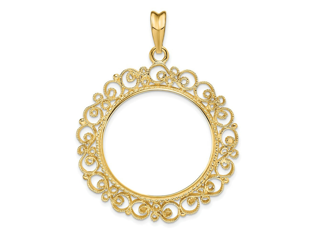 FJC Finejewelers 14 kt Yellow Gold and Textured Victorian 27.0mm Prong Coin Bezel Pendant