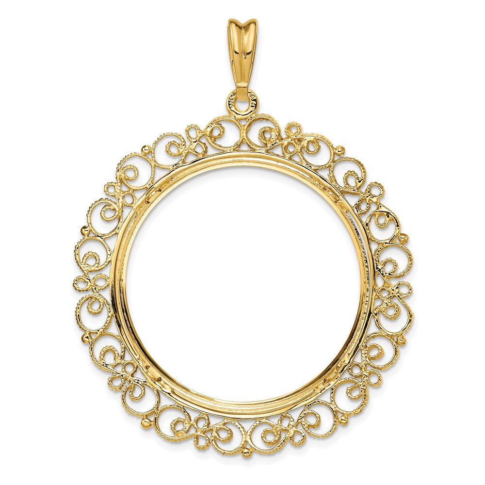 FJC Finejewelers 14 kt Yellow Gold and Textured Victorian 32.0mm Prong Coin Bezel Pendant