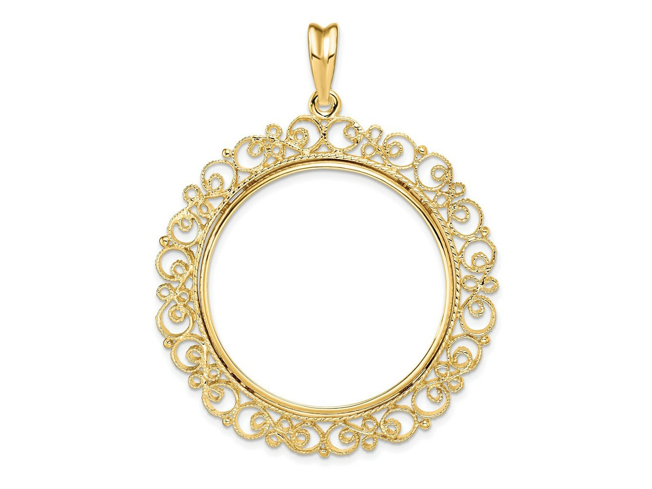 FJC Finejewelers 14 kt Yellow Gold and Textured Victorian 32.0mm Prong Coin Bezel Pendant
