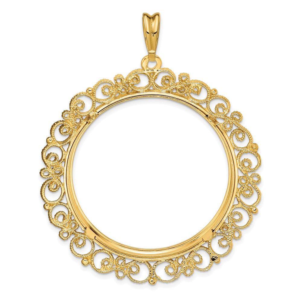 FJC Finejewelers 14 kt Yellow Gold and Textured Victorian 34.2mm Prong Coin Bezel Pendant