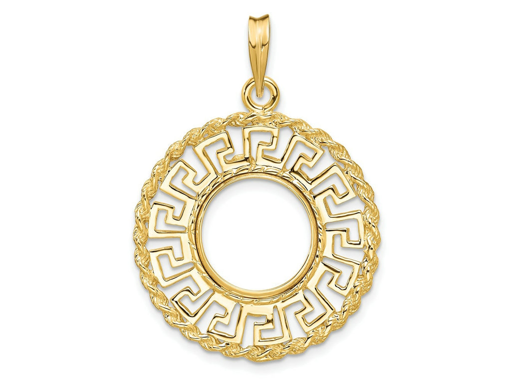 FJC Finejewelers 14 kt Yellow Gold Greek Key with Rope Border 13.0mm Prong Coin Bezel Pendant