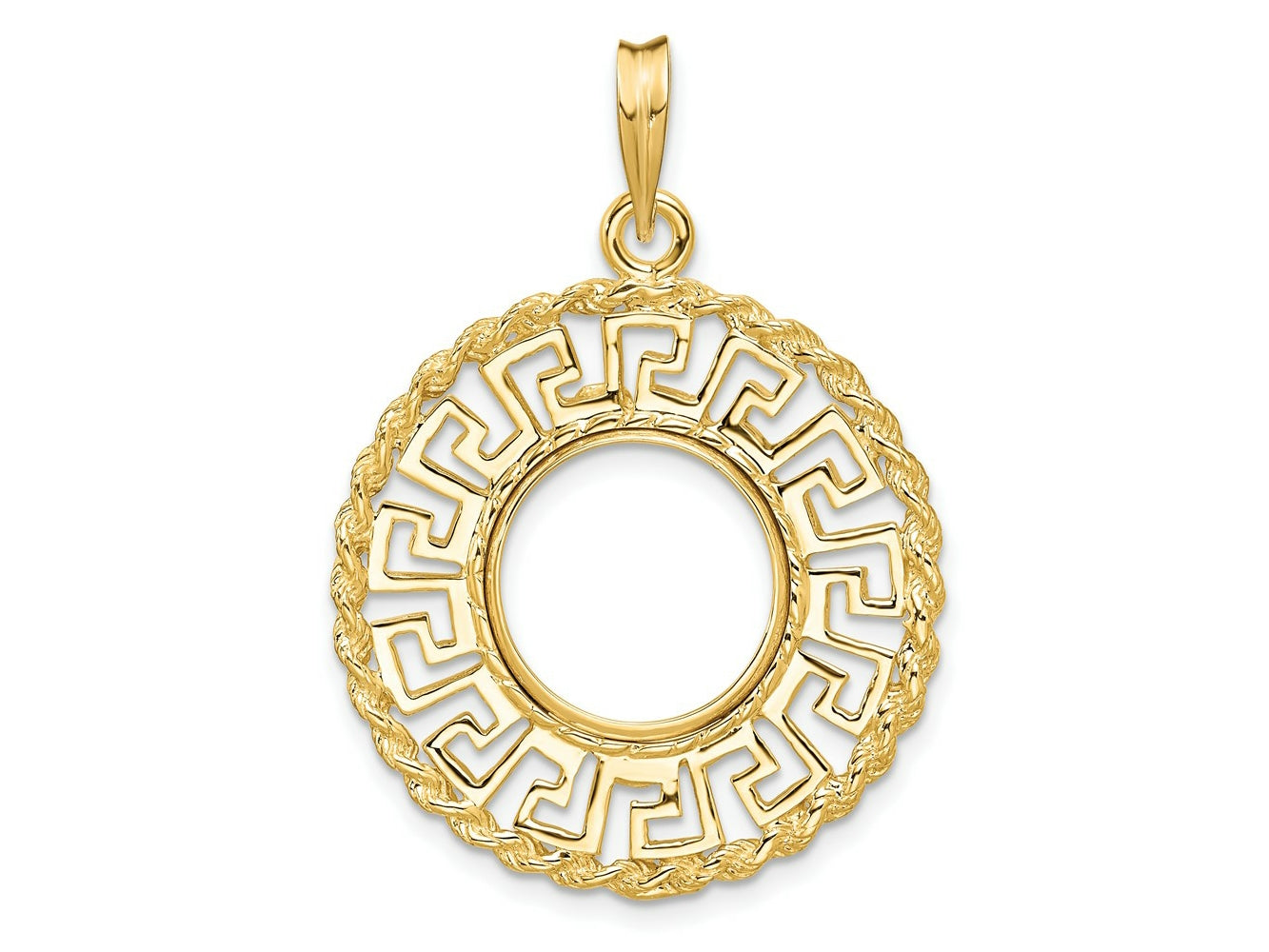 FJC Finejewelers 14 kt Yellow Gold Greek Key with Rope Border 13.0mm Prong Coin Bezel Pendant