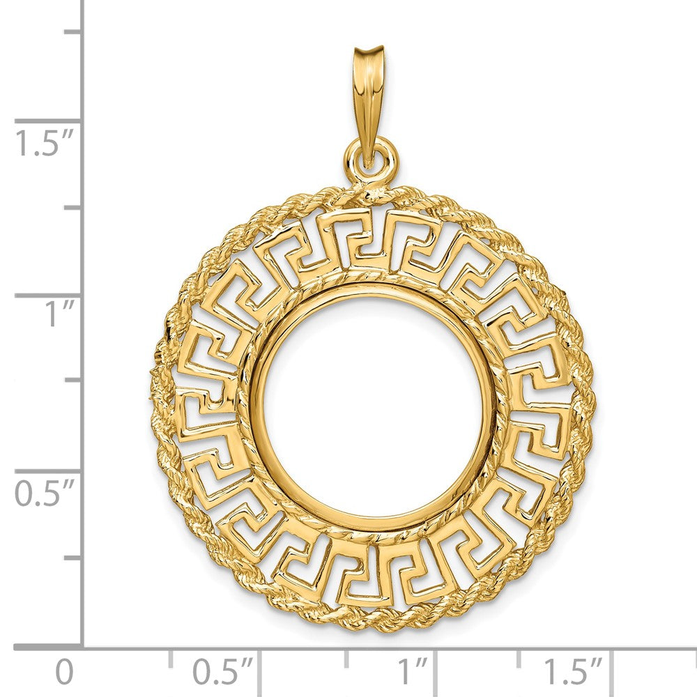 FJC Finejewelers 14 kt Yellow Gold Greek Key with Rope Border 17.8mm Prong Coin Bezel Pendant