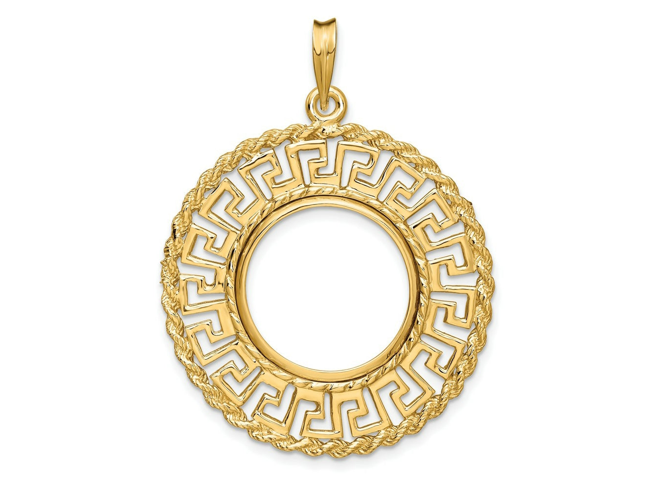 FJC Finejewelers 14 kt Yellow Gold Greek Key with Rope Border 17.8mm Prong Coin Bezel Pendant